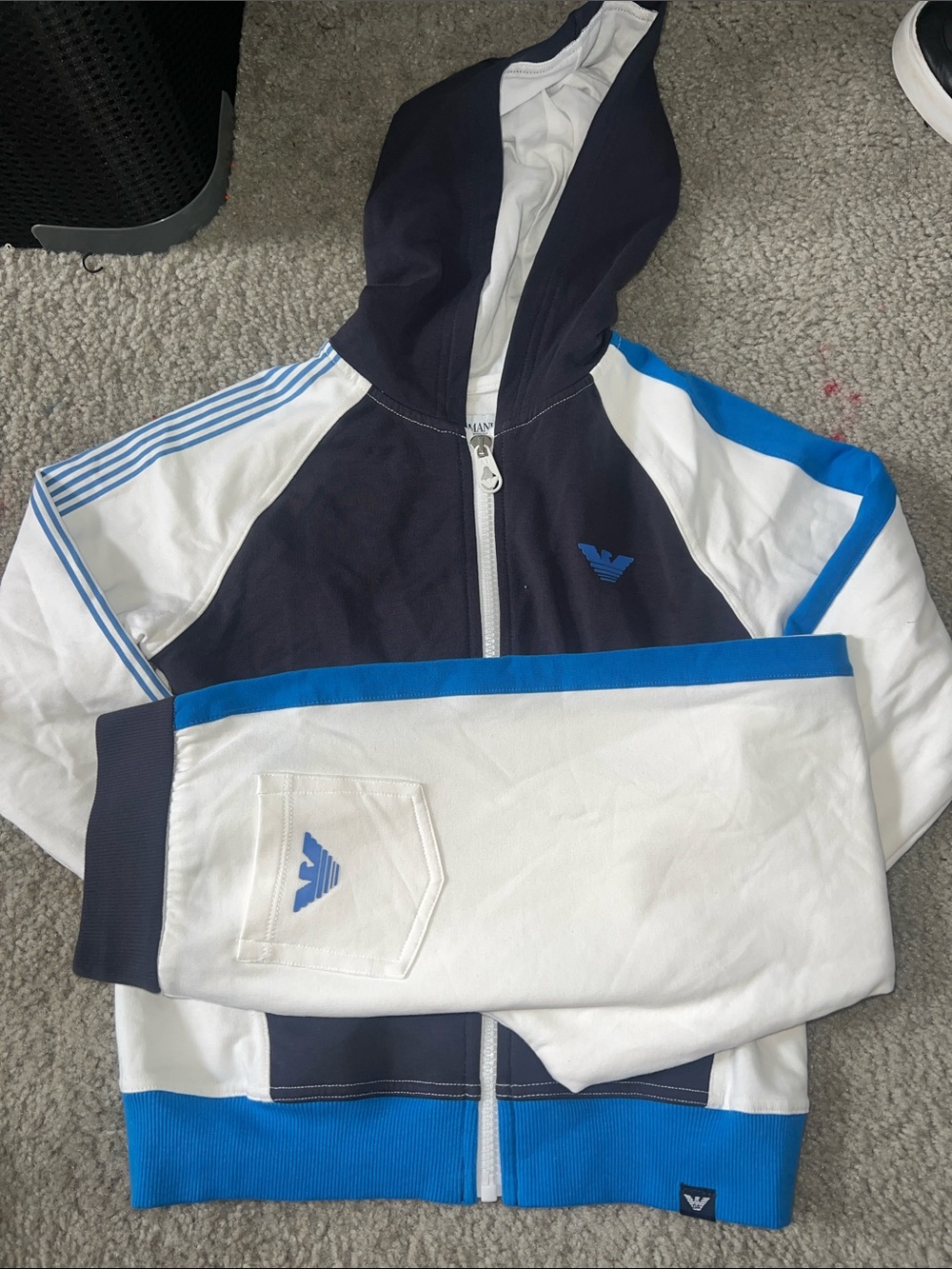 Emporio Armani Navy, White & Bright Blue Kids Hooded Track Jacket